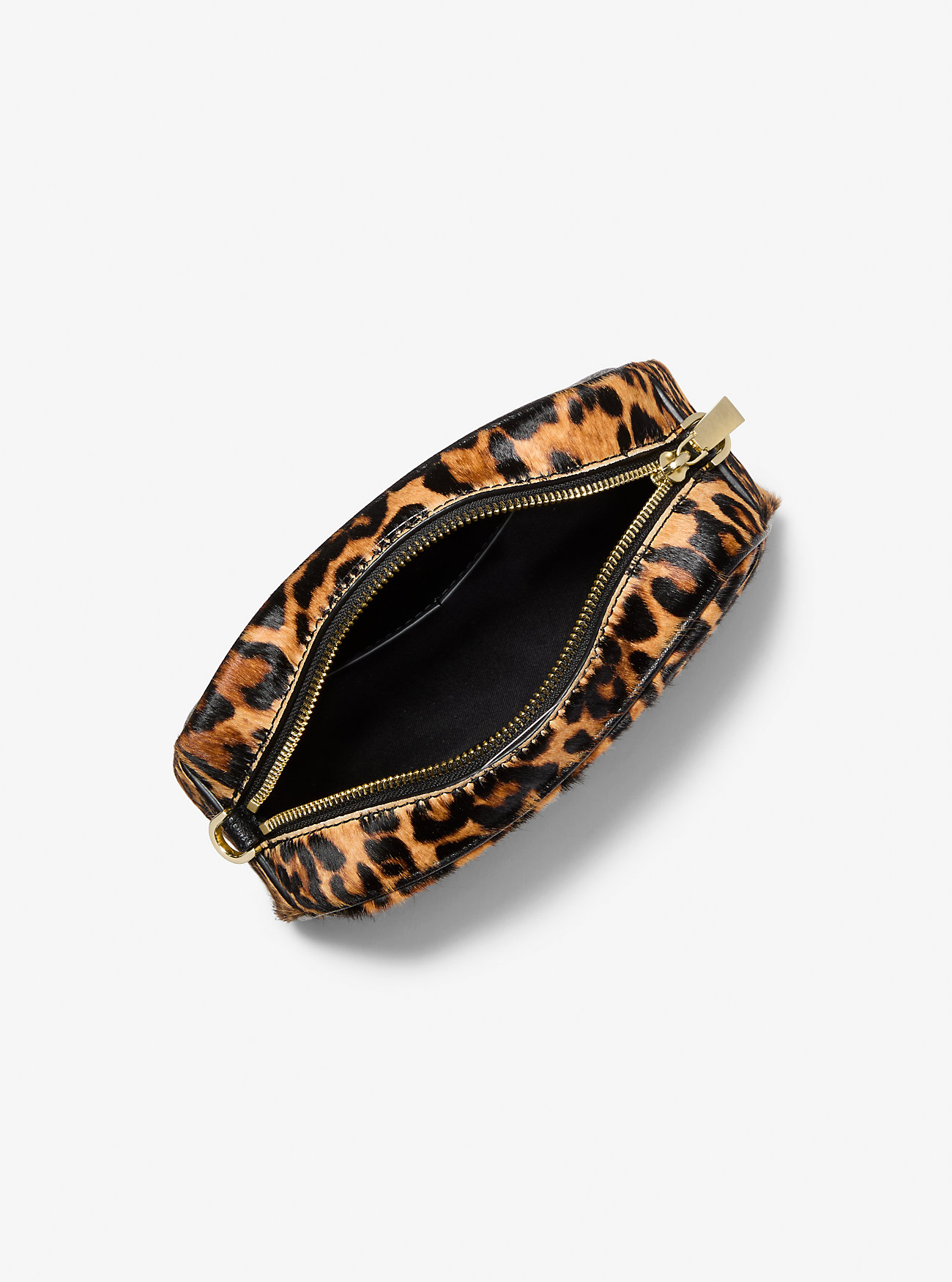 Jet Set Small Leopard Print Calf Hair Camera Crossbody Bag
