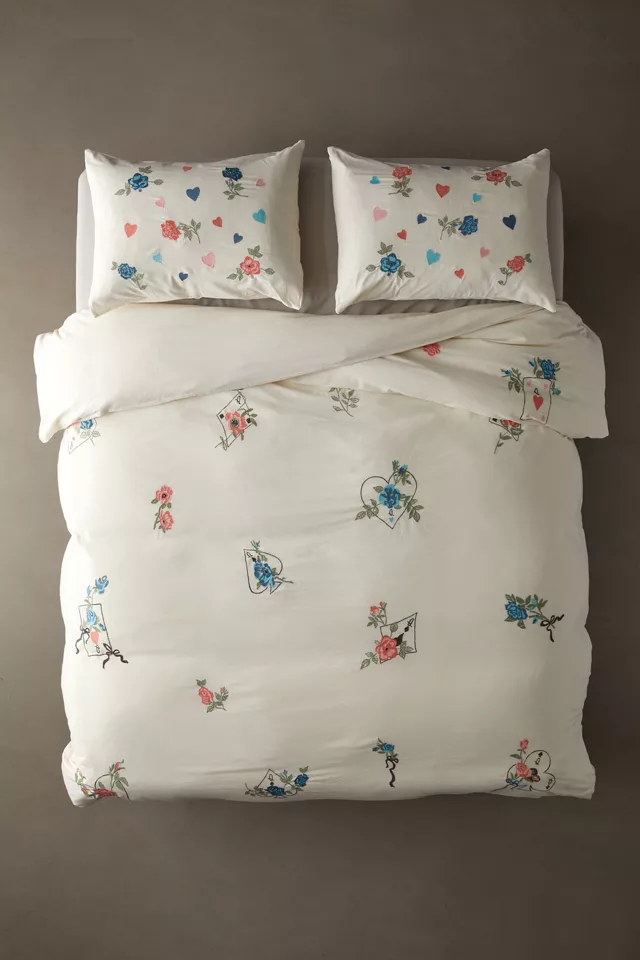 Flower Cards Embroidered Duvet Cover