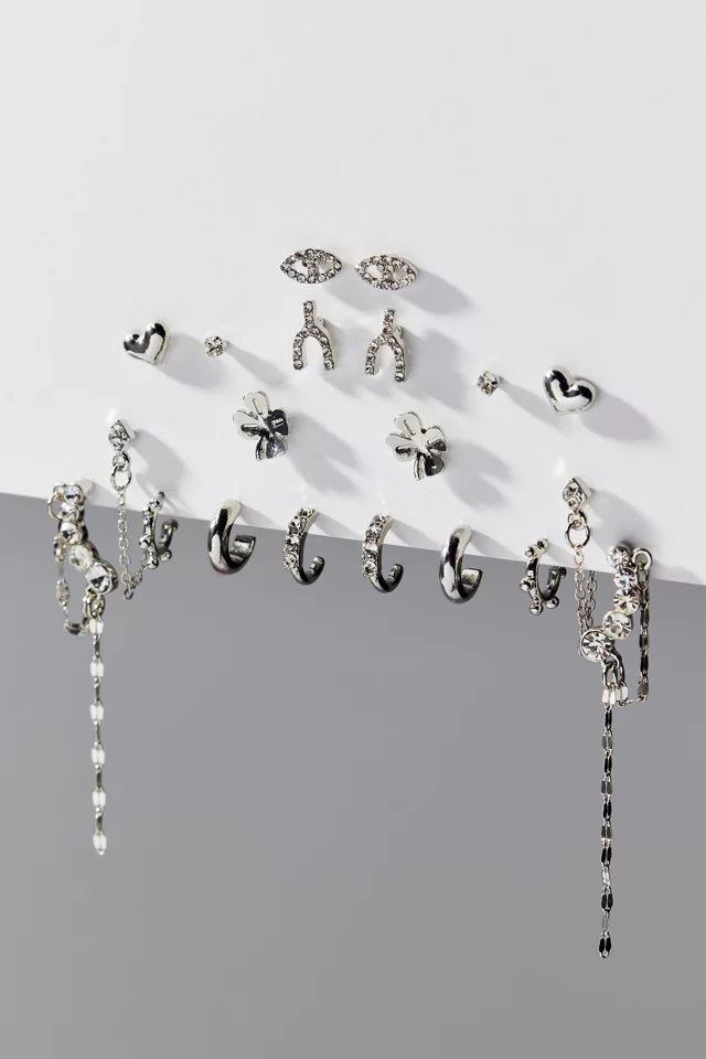 Lucky Icons Rhinestone Post & Hoop Earring Set