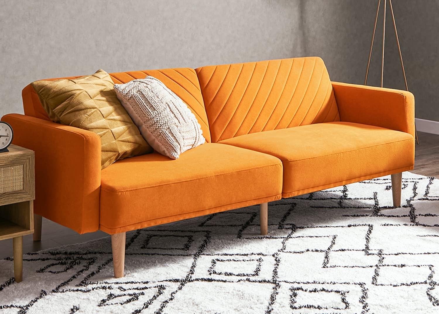 mopio Chloe Futon Sofa Bed, Convertible Sleeper Sofa with Tapered Wood Legs, 77.5