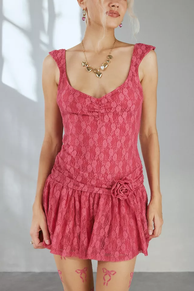 Kimchi Blue Dawn Drop Waist Lace Romper