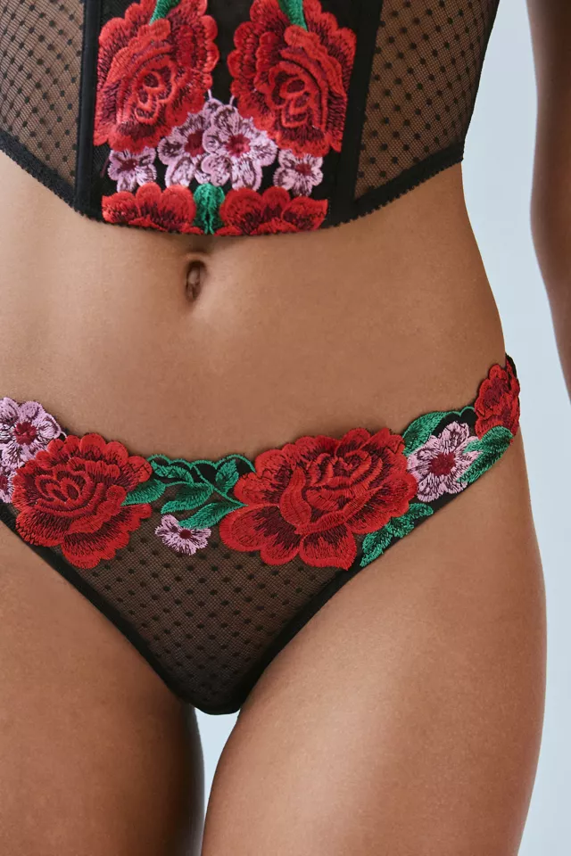 Out From Under A Dozen Roses Embroidered Thong