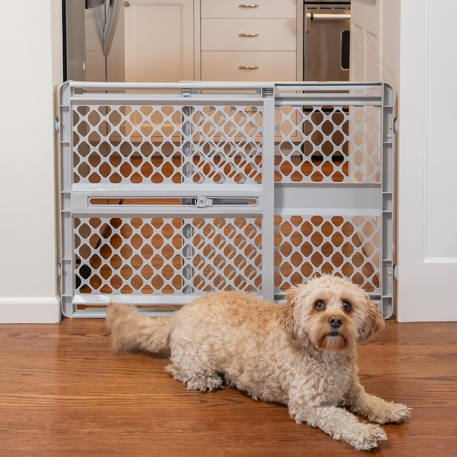 MYPET Universal Pet Gate: 26” - 42” Wide Dog Gate for Doorways with Pressure Fit or Swinging Door Hardware Mounting Types Included: 26