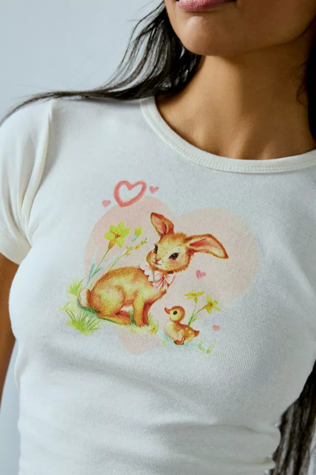 Cutesy Bunny Graphic Cropped Baby Tee