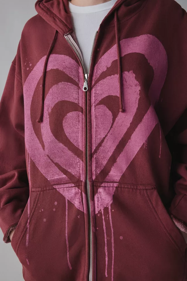 Project Social T Drippy Heart Graphic Zip Hoodie Sweatshirt