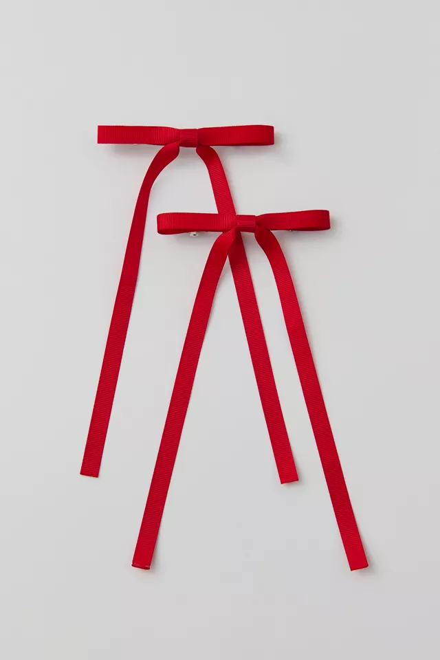 Ribbon Long Hair Bow Barrette Set