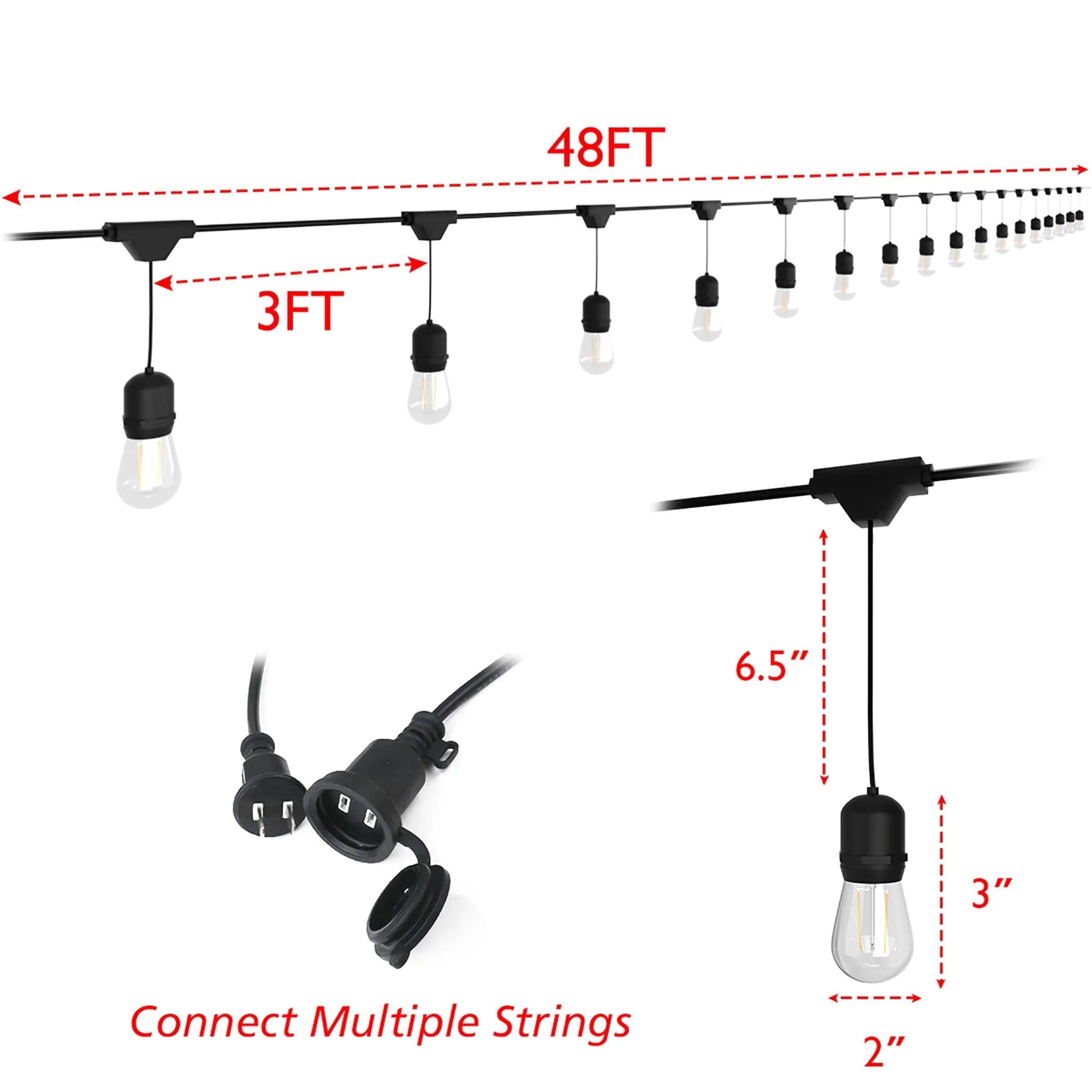 48FT Outdoor String Lights Commercial Grade Waterproof Lights