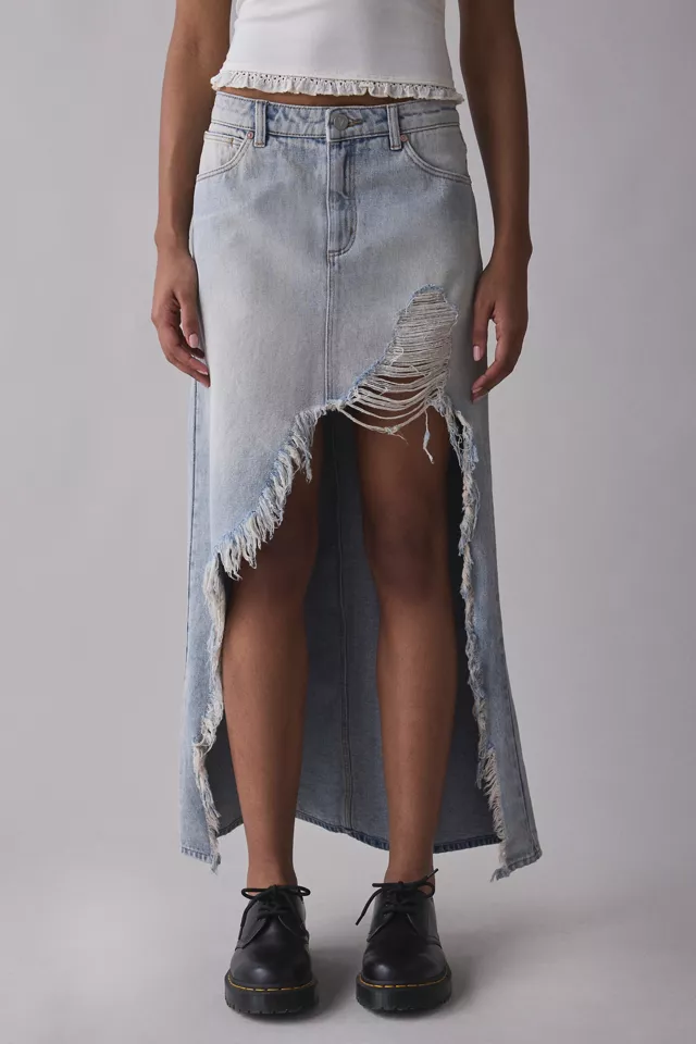 Abrand 95 Cater Destructed High-Low Denim Maxi Skirt