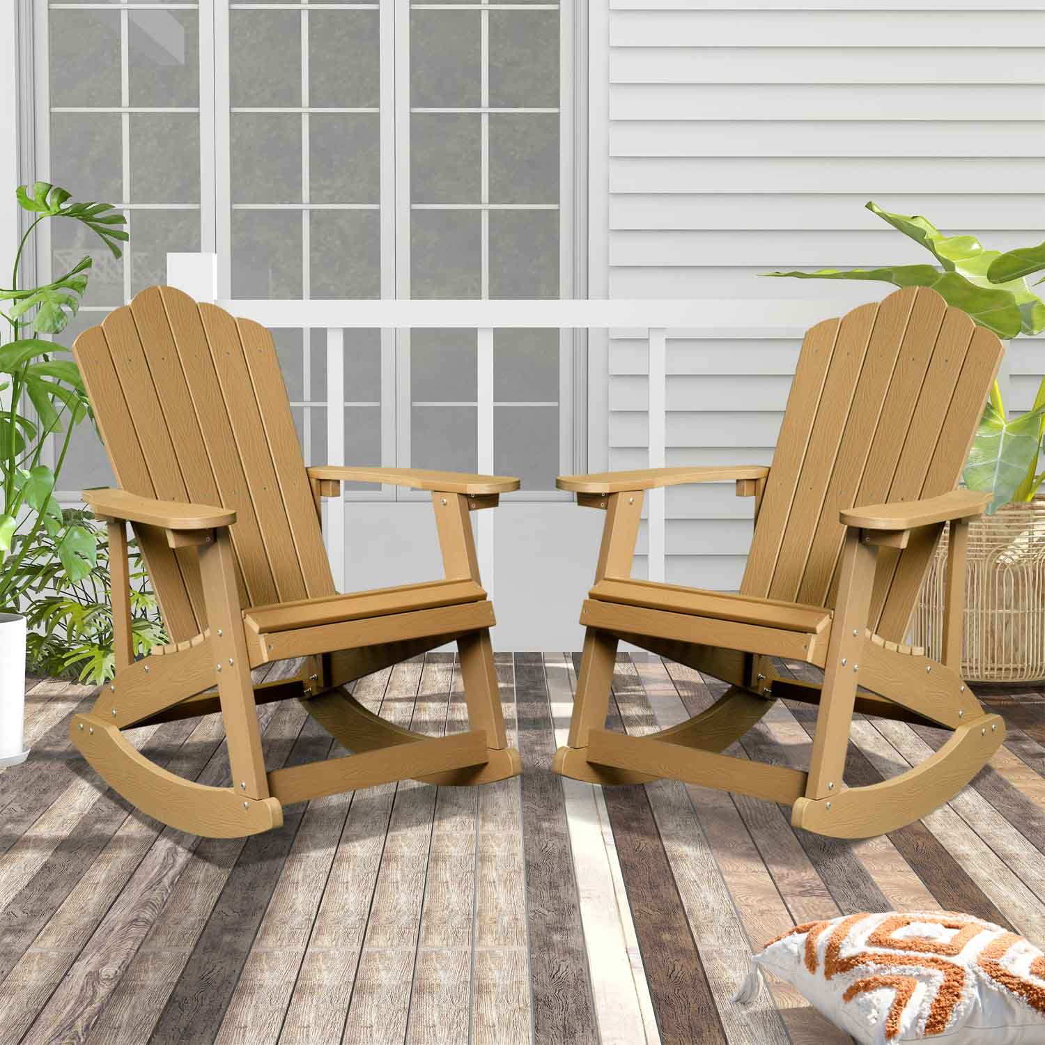 Ovios  Rocking Adirondack Chair 2-Piece Waterproof Plastic Frame