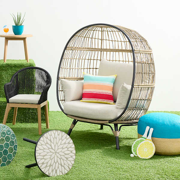 Paloma Taupe Wicker with Sand Cushions Oversized Patio Egg Chair