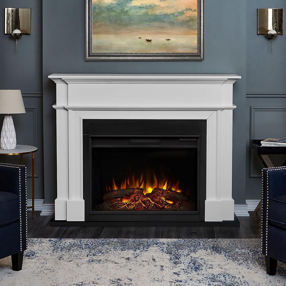 Harlan Grand Infrared Electric Fireplace Mantel Package in White- 8060E-W