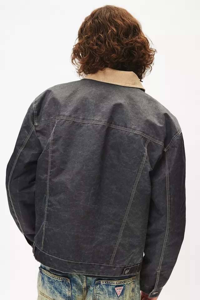 GUESS ORIGINALS Washed Denim Printed Nylon Trucker Jacket