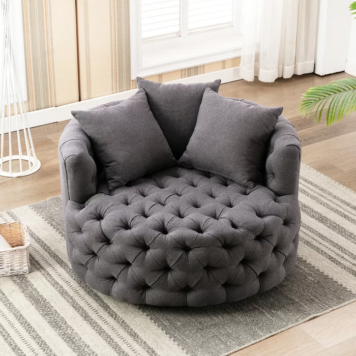 Damis 42.5'' Wide Tufted Linen Swivel Barrel Chair