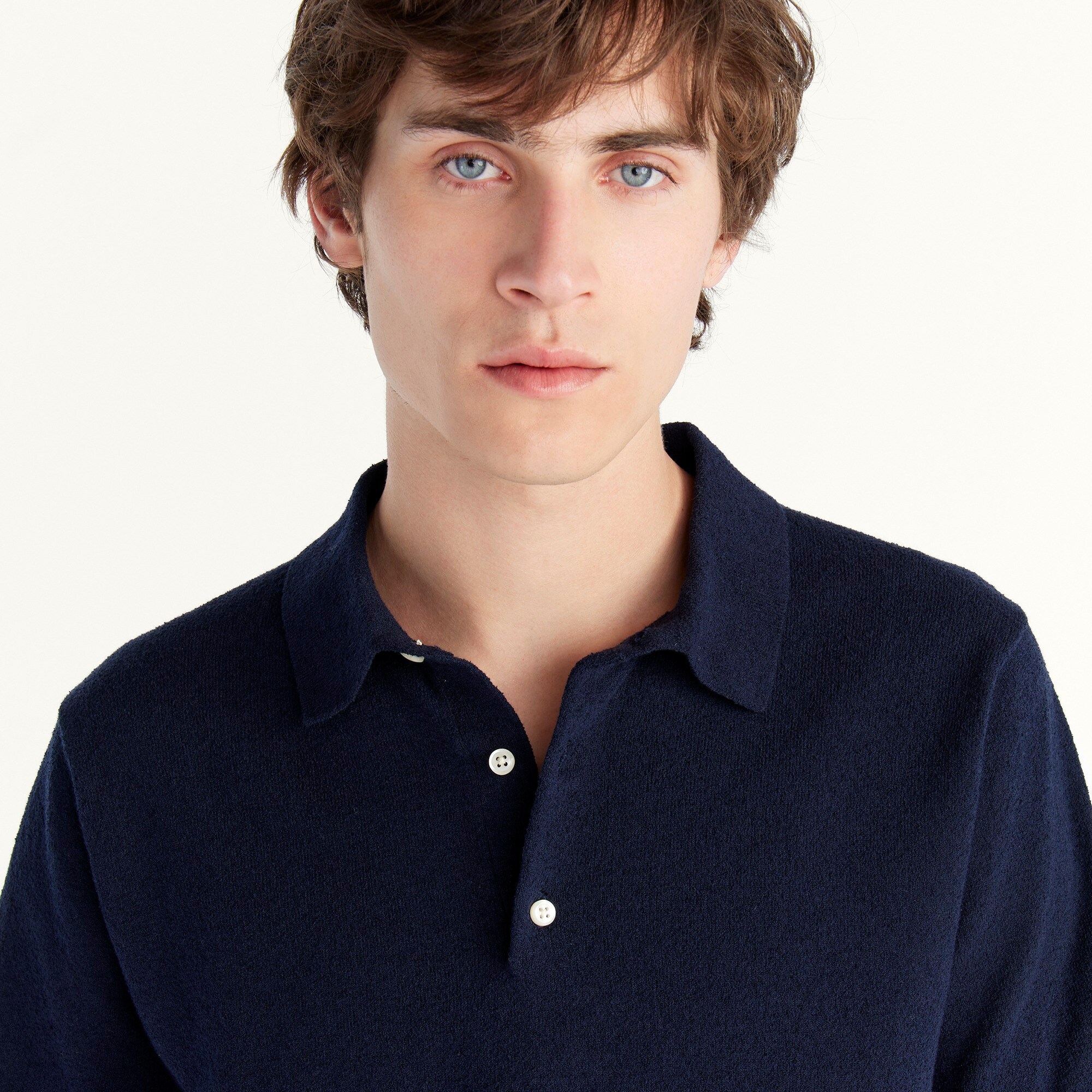 Organic cotton-blend boucl&eacute; short-sleeve sweater-polo