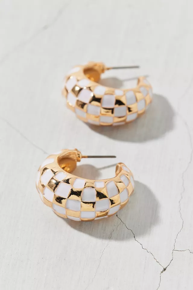 Enameled Checkerboard Chubby Hoop Earring