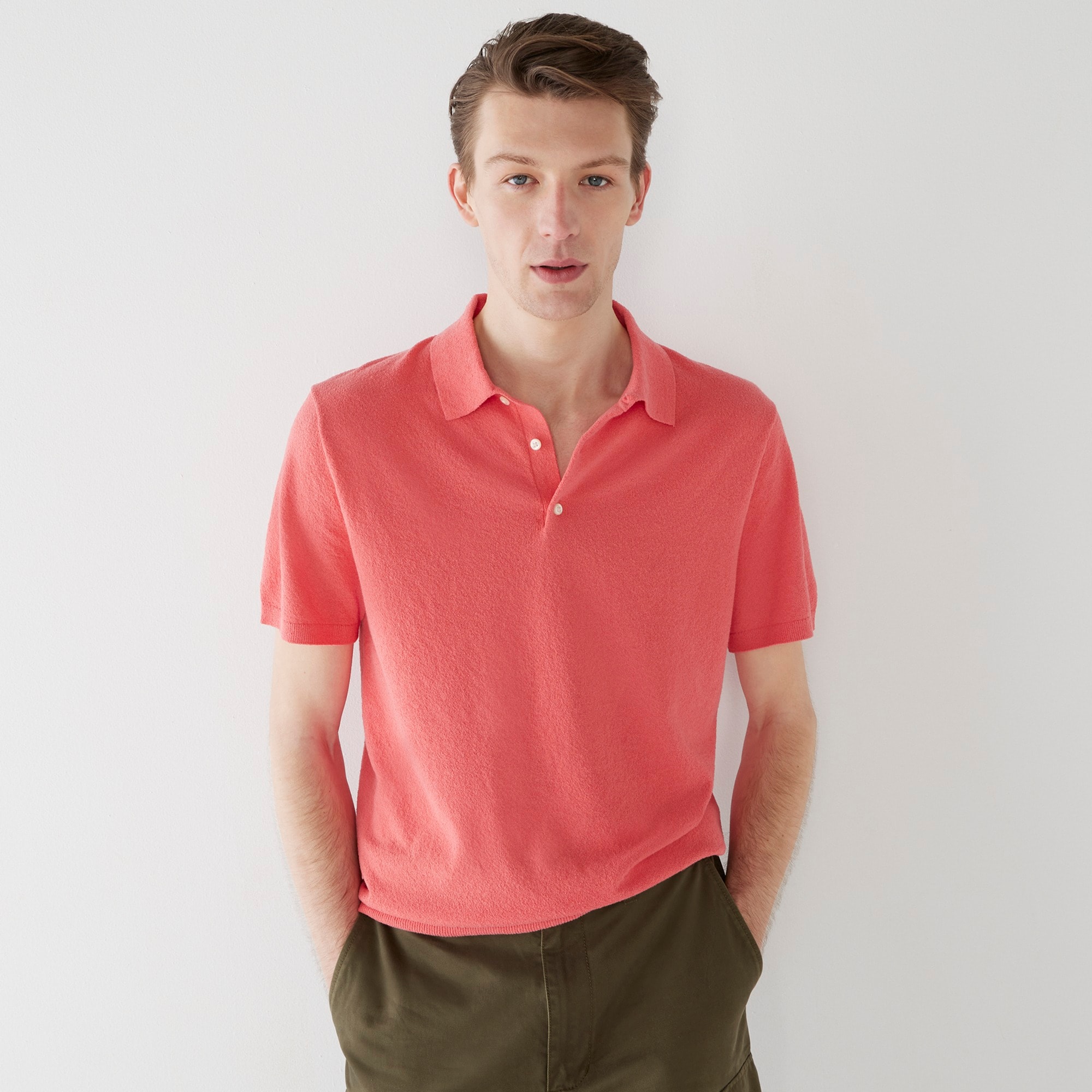 Organic cotton-blend boucl&eacute; short-sleeve sweater-polo