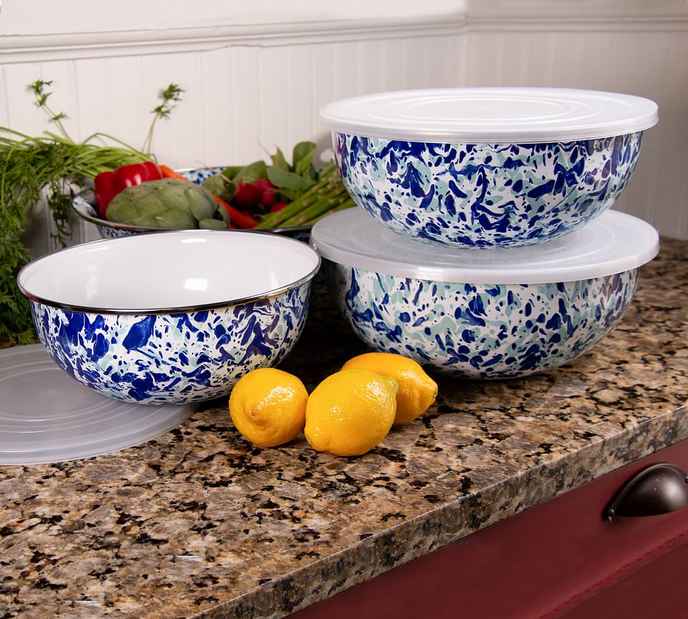 Golden Rabbit Enamel Lidded Mixing Bowls - Set of 3