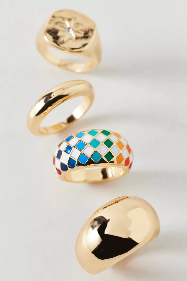 Checkerboard Metal Ring Set