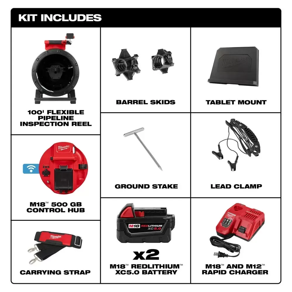 Milwaukee 2972-22 M18 18V 100’ Flexible Pipeline Inspection System Kit