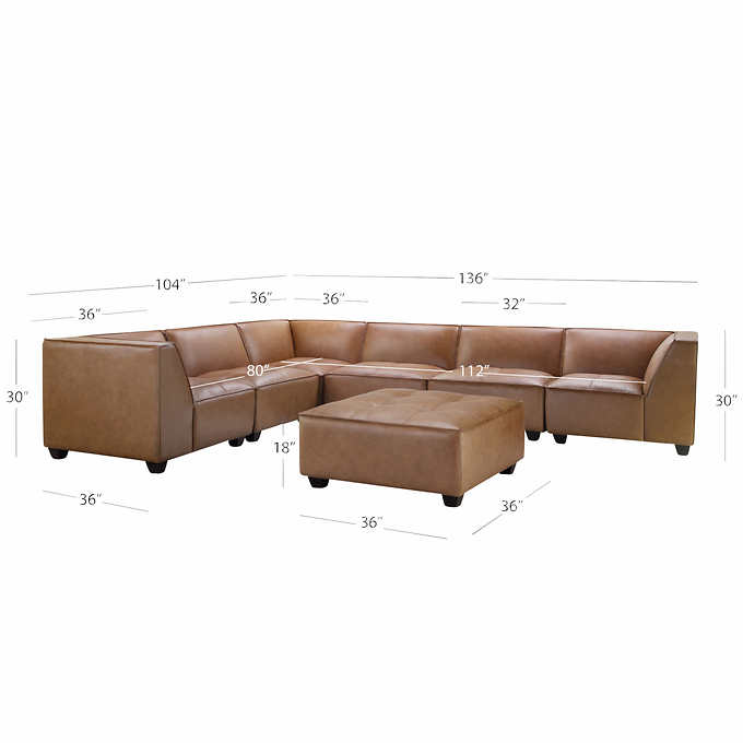Wallingford 7-piece Leather Modular Sectional with Ottoman