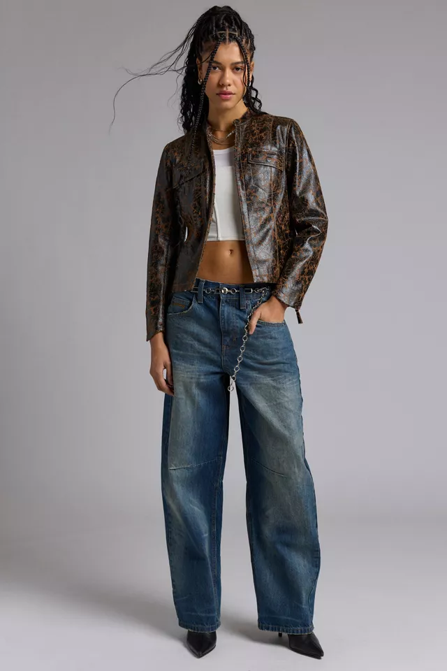 Silence + Noise Shaina Cracked Faux Leather Slim Jacket