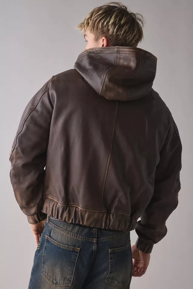 LC23 Hooded Distressed Leather Jacket