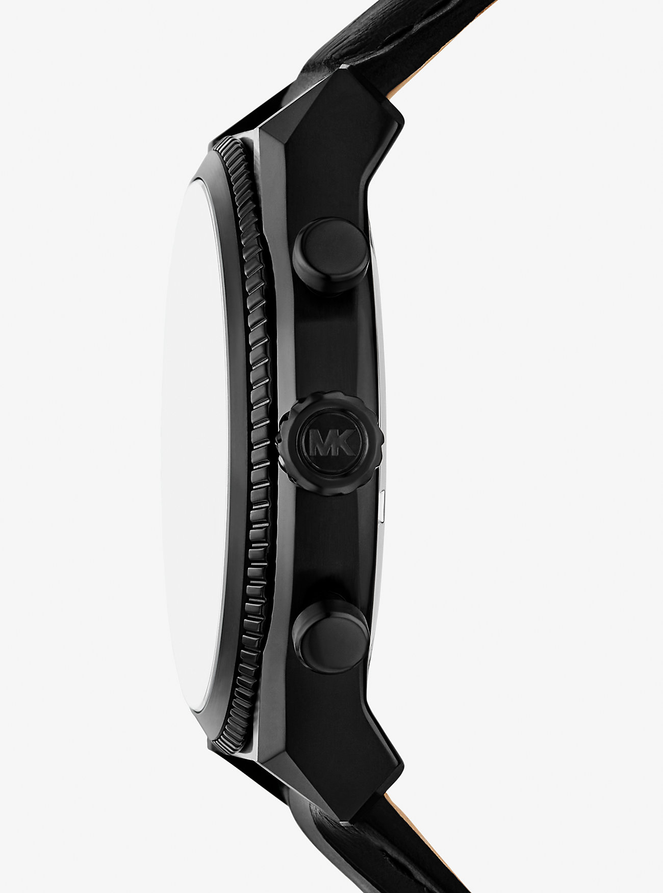 Oversized Panorama Black-Tone and Crocodile Embossed Leather Watch