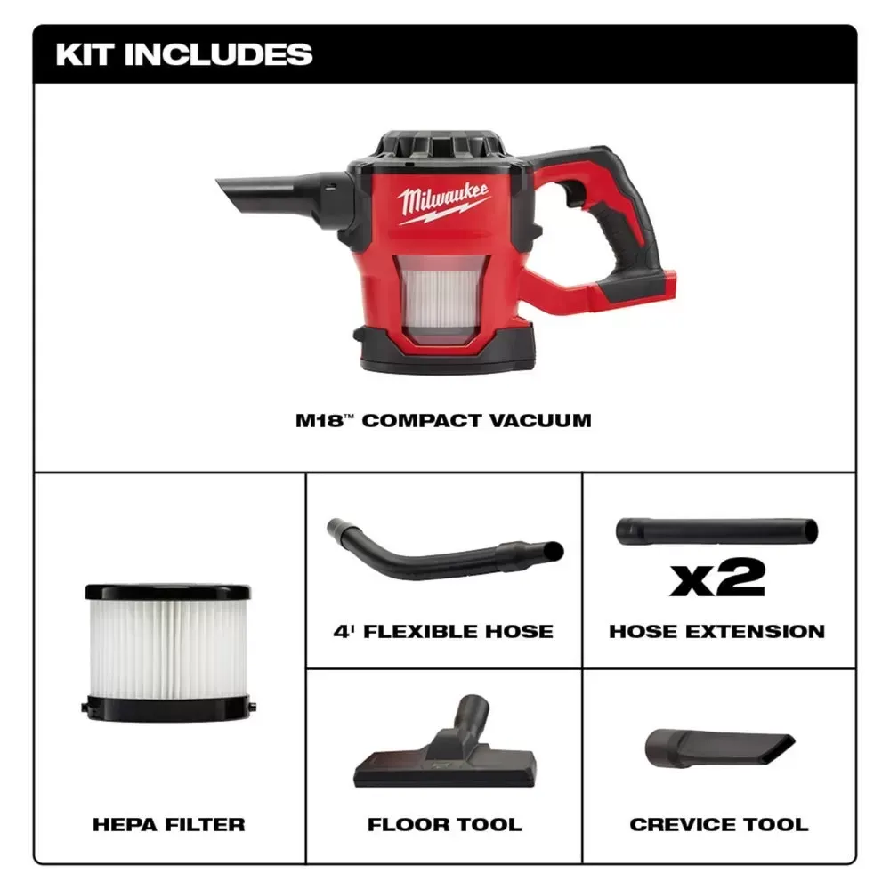 Milwaukee 0882-20 M18 18V Lithium-ion Cordless Compact Vacuum - Bare Tool