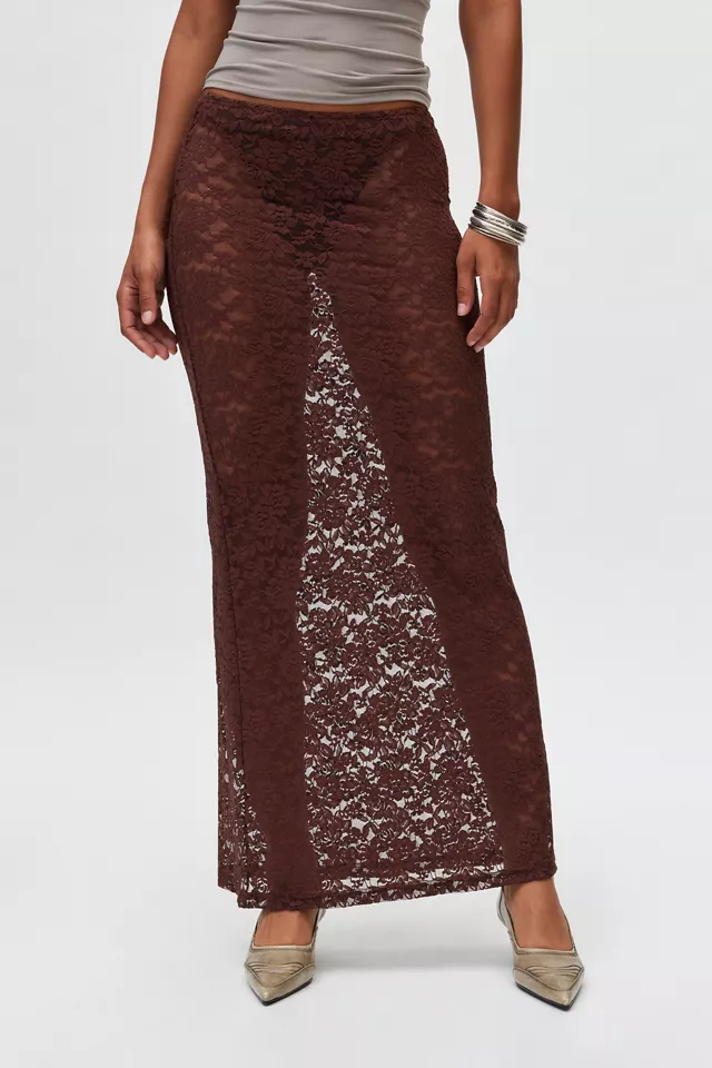 Lioness Black Swan Sheer Lace Maxi Skirt