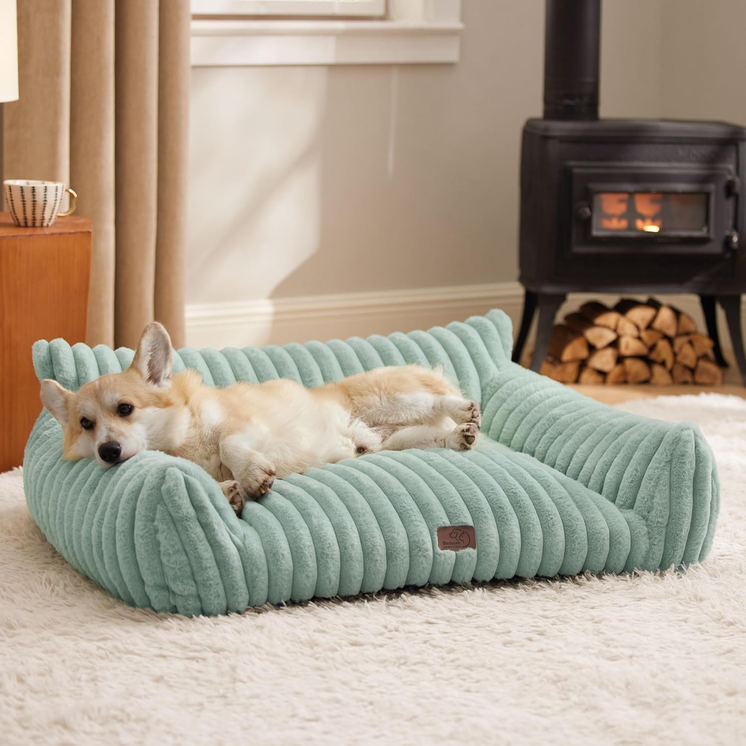 Bedsure ComfyFleece™ Cute Cat Couch for Pets - As Seen on TV on Good Day New York, Fuzzy Cats beds for Indoor Cats with Removable Washable Cover, Supportive Pet Sofa, 24inch, Cream