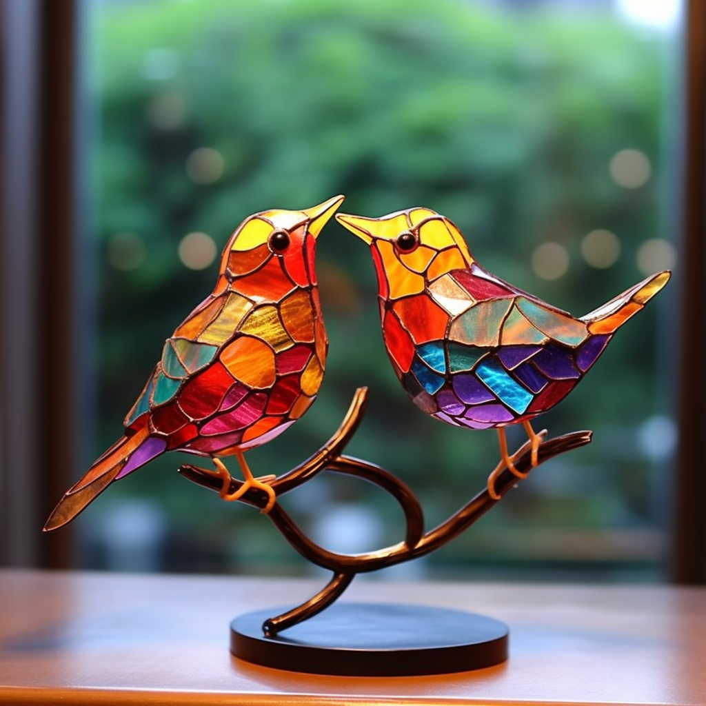 馃敟LAST DAY 60% OFF馃敟 Stained Glass Birds on Branch Desktop Ornaments
