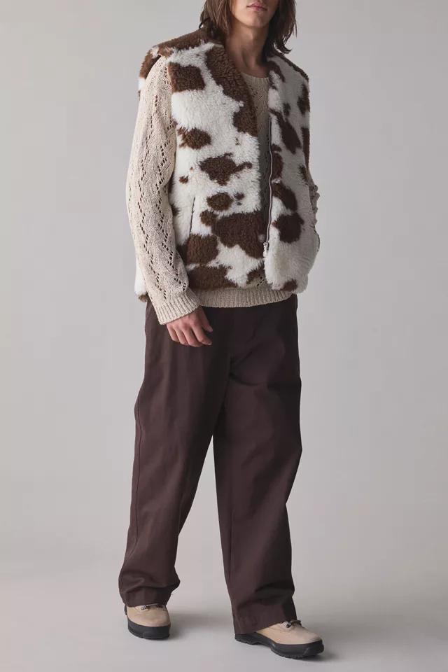 LC23 Cow Print Faux Fur Zip Front Vest