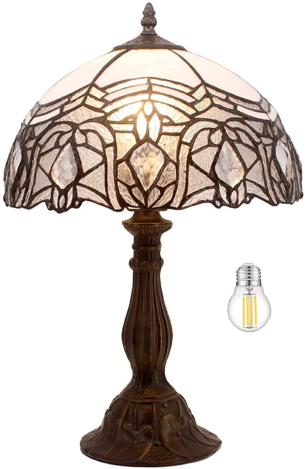 Lamp Table White Stained Glass Bedside Lamp Living Room Bedroom Luxurious Desk Reading Light 18