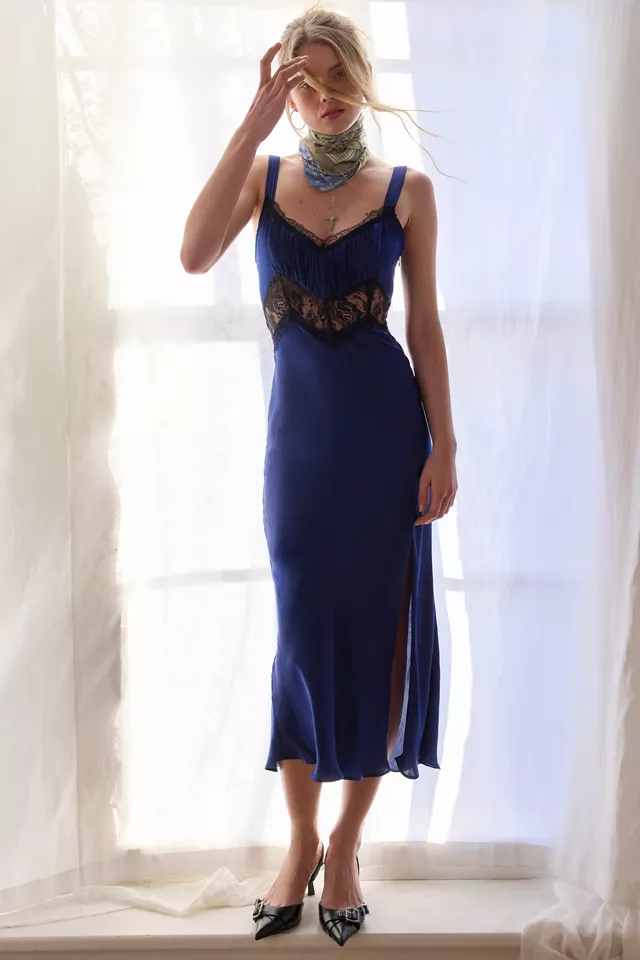 Kimchi Blue Liz Satin Lace Trim Slip Midi Dress