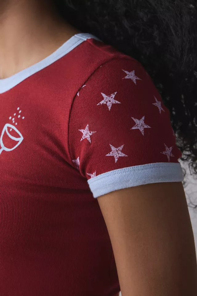 BDG Club Lucky Graphic Ringer Baby Tee