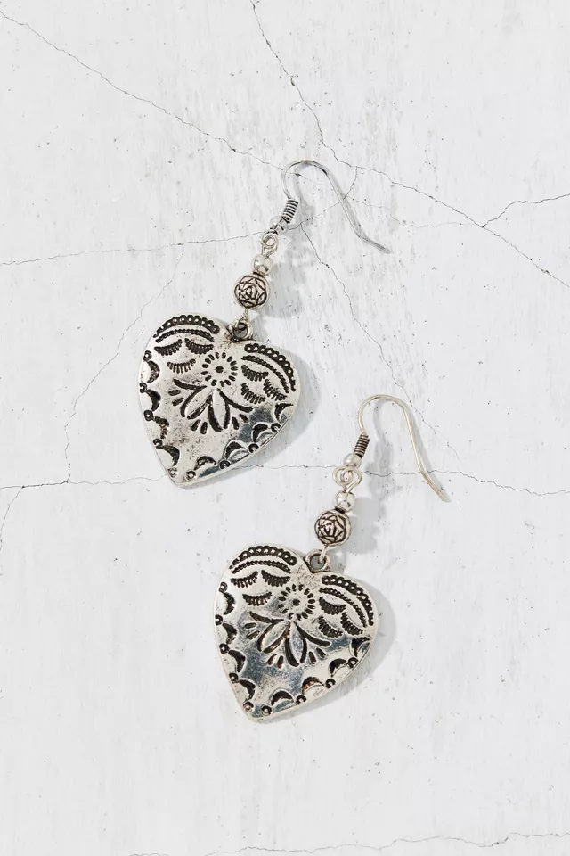 Leia Etched Metal Heart Drop Earring