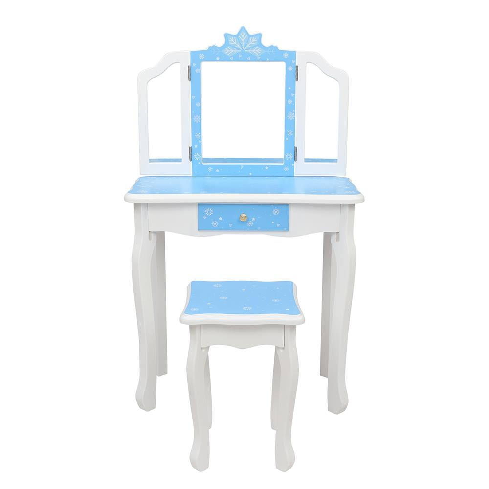 Lowest Prices - BaytoCare Kids Vanity Table Wooden Dressing Table with Stool and Drawer