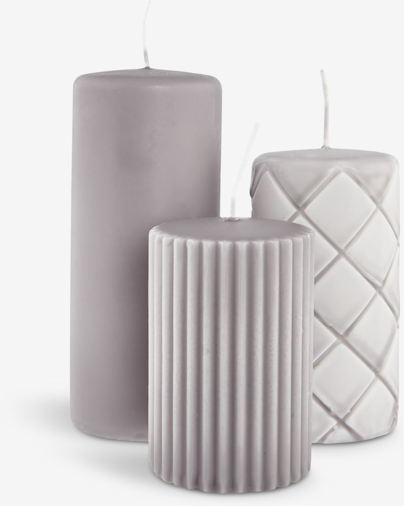 Pillar candle ALFRED grey set of 3