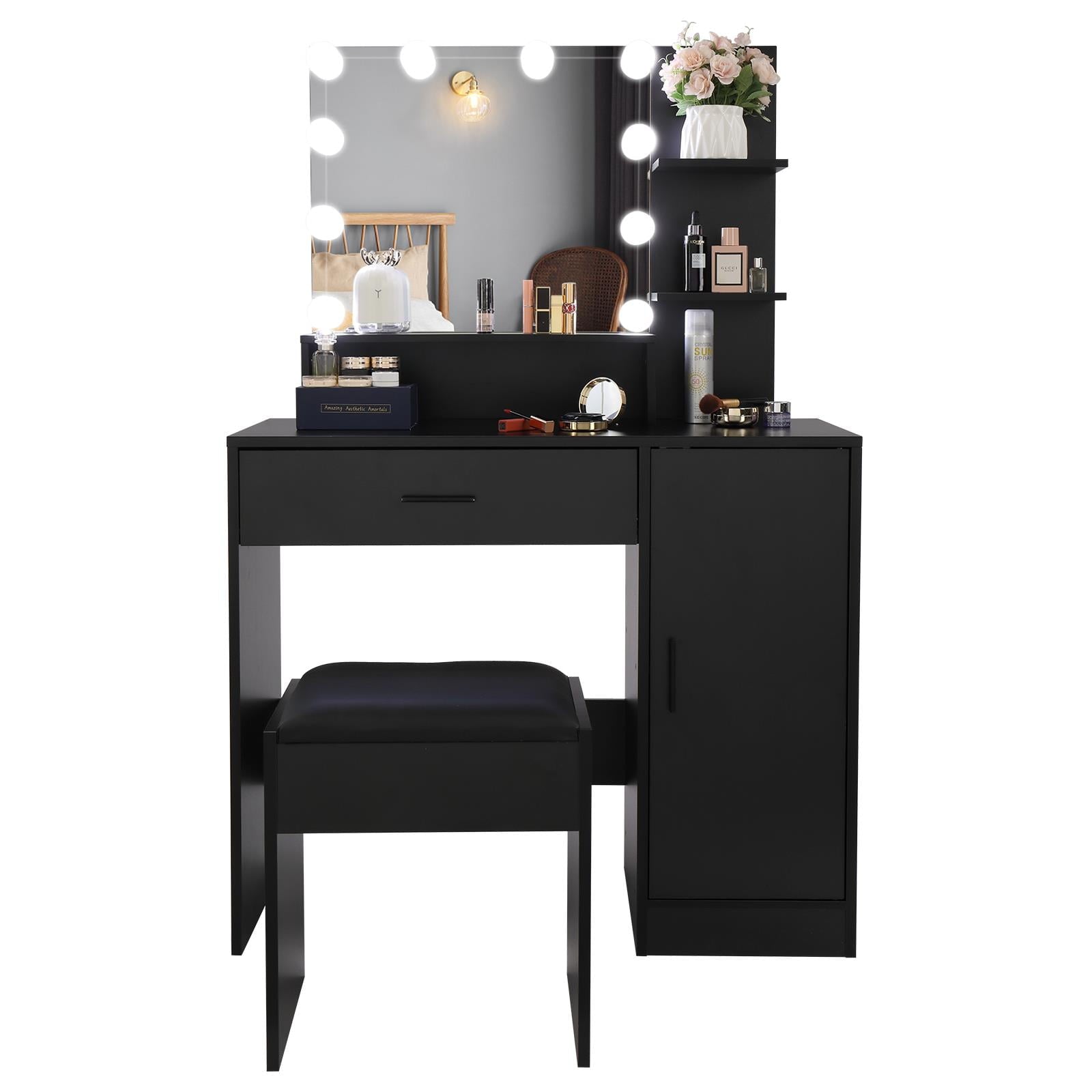 Lowest Prices - Ktaxon Vanity Set with 3 Color Lighted Mirror, Makeup Table with 3 Storage Shelves & Drawers, Dressing Table Makeup Desk with Stool,White