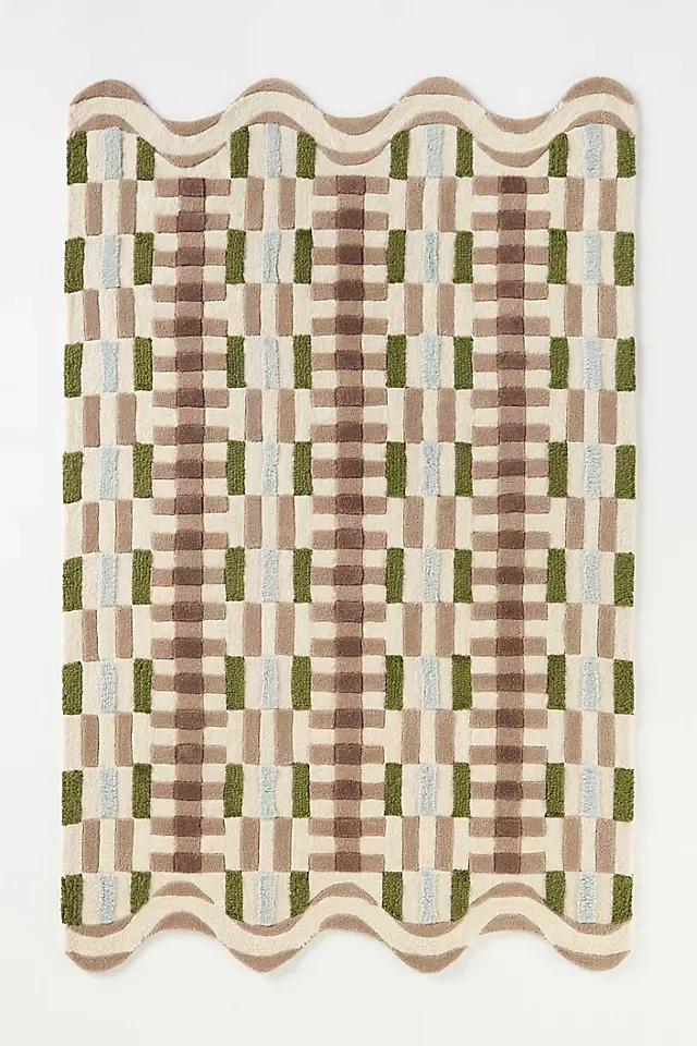 Tufted Wool Geometric Scalloped Rug