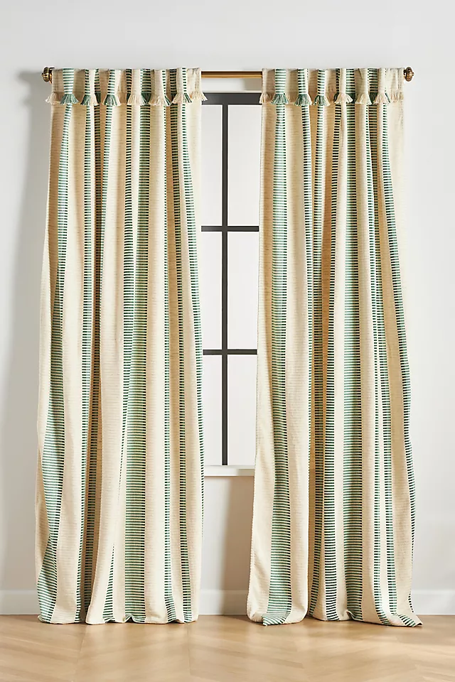 Pieced Stripe Cotton Blend Woven Curtain
