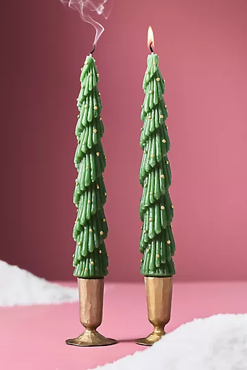 Festive Tree Taper Candles, Set of 2