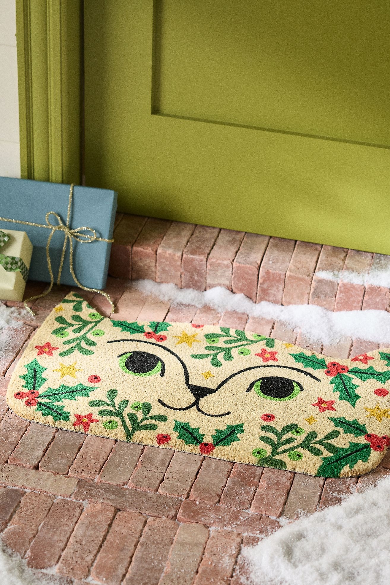 Ginnie Cat Holiday Printed Coir Doormat