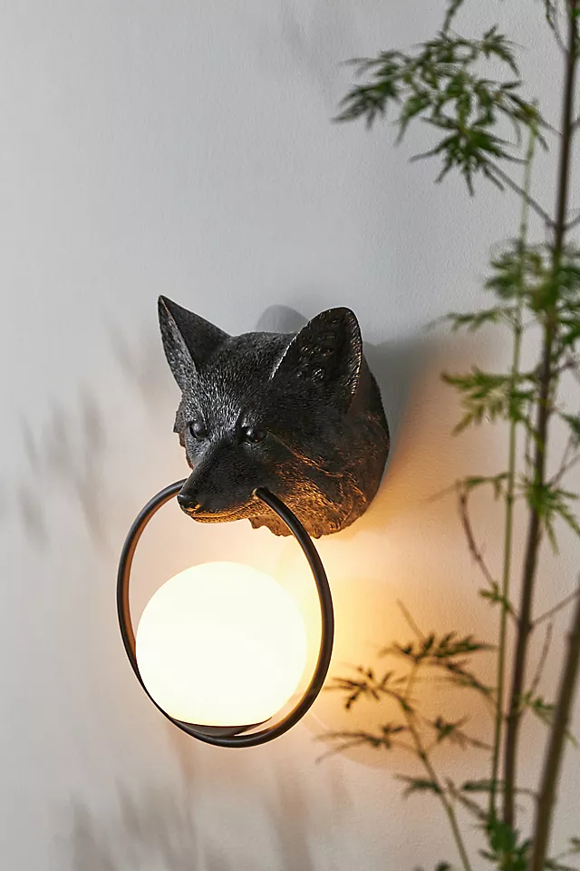 Woodland Fox Globe Outdoor Sconce Wall Light