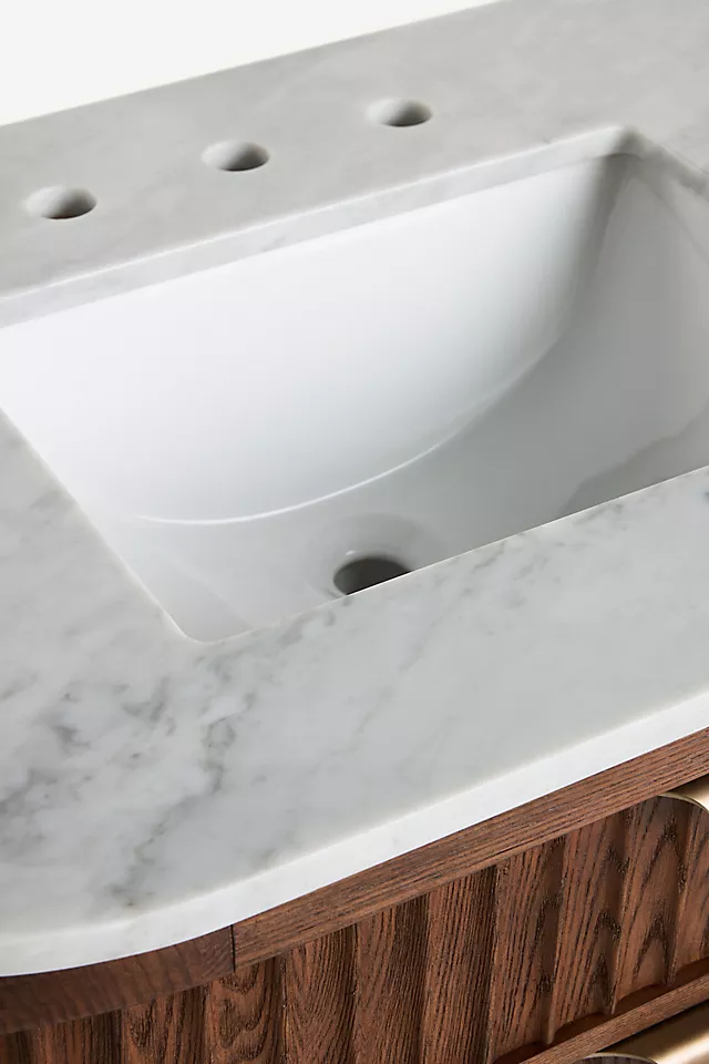 The Isla Marble-Top Fluted-Wood Single-Bathroom Vanity