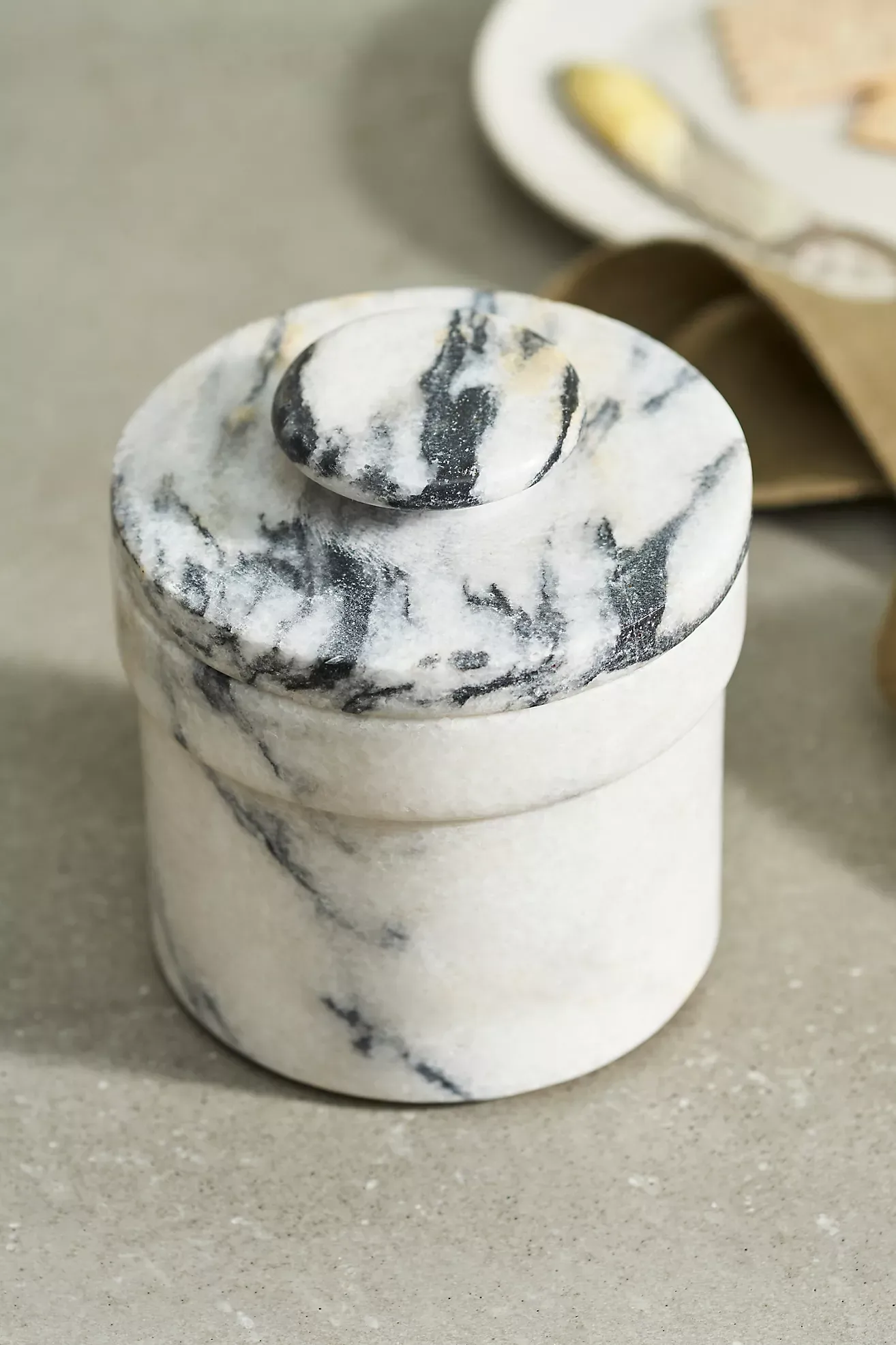 Smoky White Marble Butter Keeper