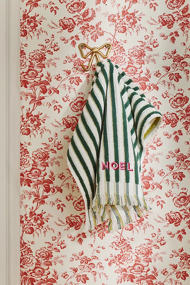 Holiday Striped Embroidered Hand Towel