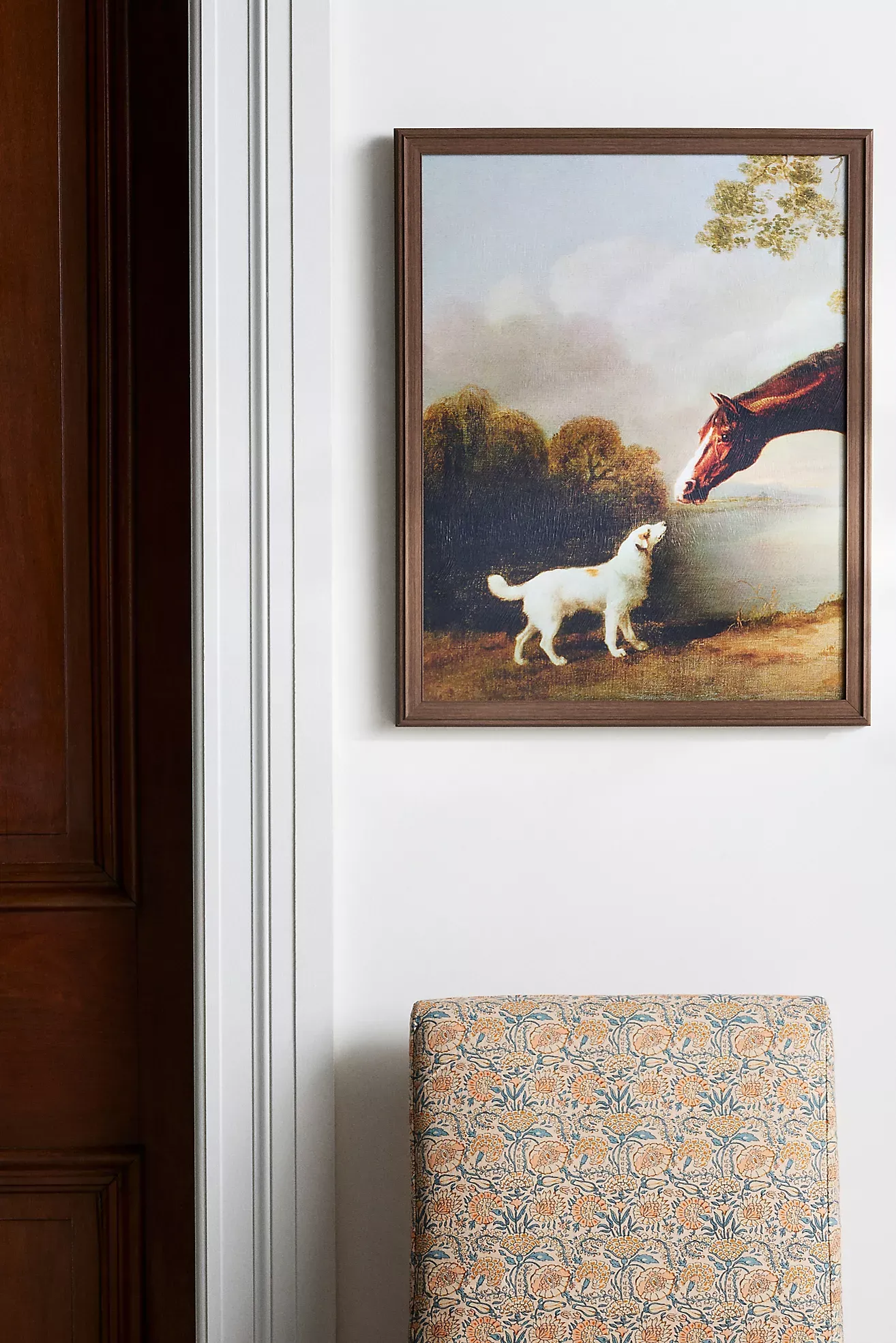 Bay Horse and White Dog - Focus Wall Art
