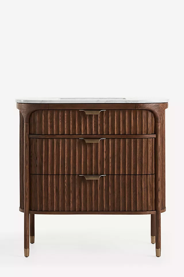 The Isla Marble-Top Fluted-Wood Single-Bathroom Vanity