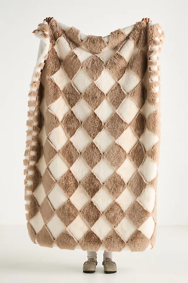 Chella Checkered Faux Fur Throw Blanket
